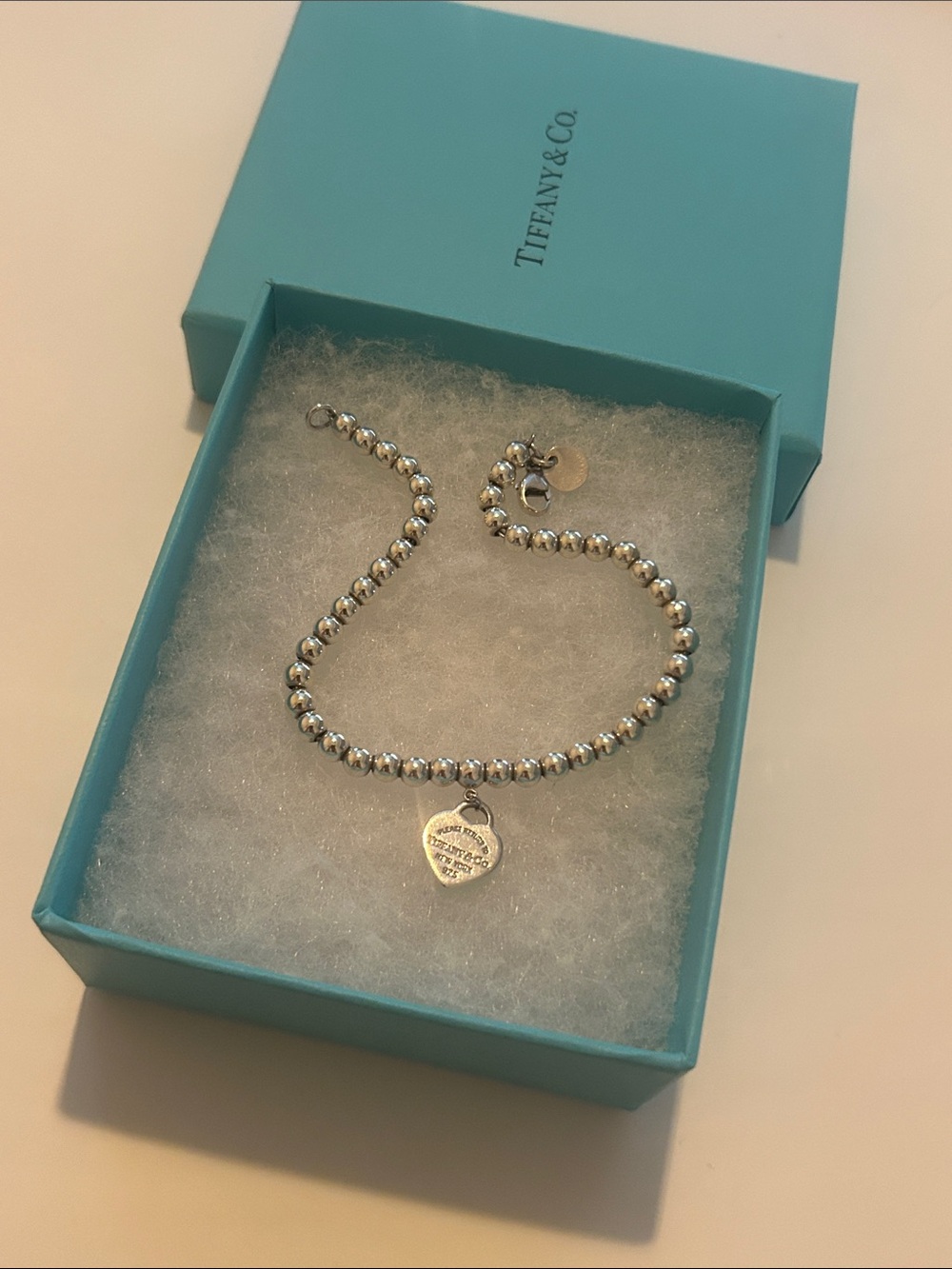 Authentic Tiffany & Co. Sterling Silver Bead Heart Tag Bracelet